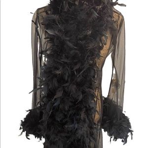 Sexy peekaboo evening robe with feathers